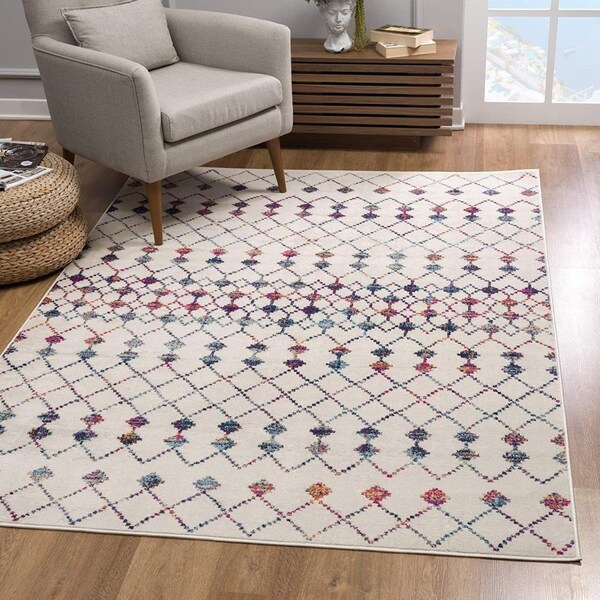 Palacedesigns 7 x 10 ft. White Modern Geometric Grid Area Rug PA3089541 - main
